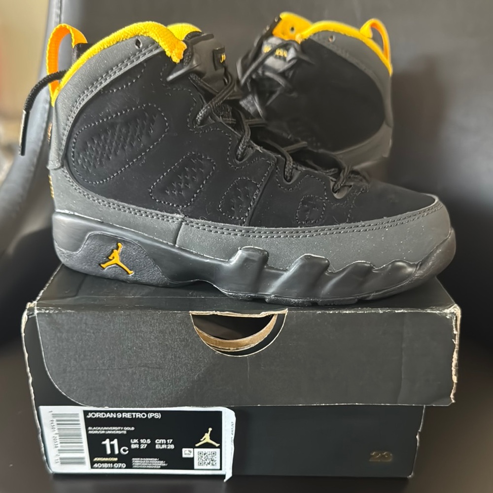 Kids Jordan Black and Yellow High-Top Sneakers